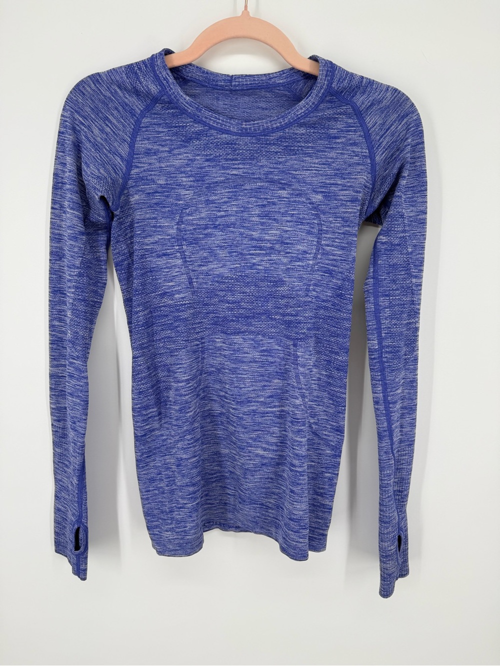 Lululemon Swiftly Tech LS Crew Size 4 Blue Space Dye Heathered Hip Length Top - Picture 2 of 7